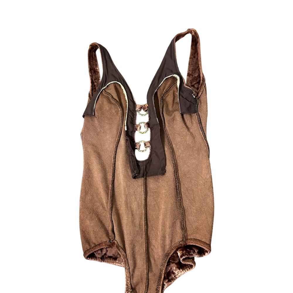 1970’s bodysuit crushed velvet burnt orange size 4 - Picture 5 of 5